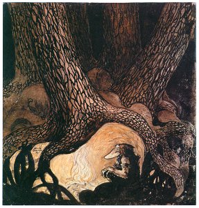 John Bauer – The Four Big Trolls and Little Peter Pastureman 1 [from Swedish Folk Tales]. Free illustration for personal and commercial use.