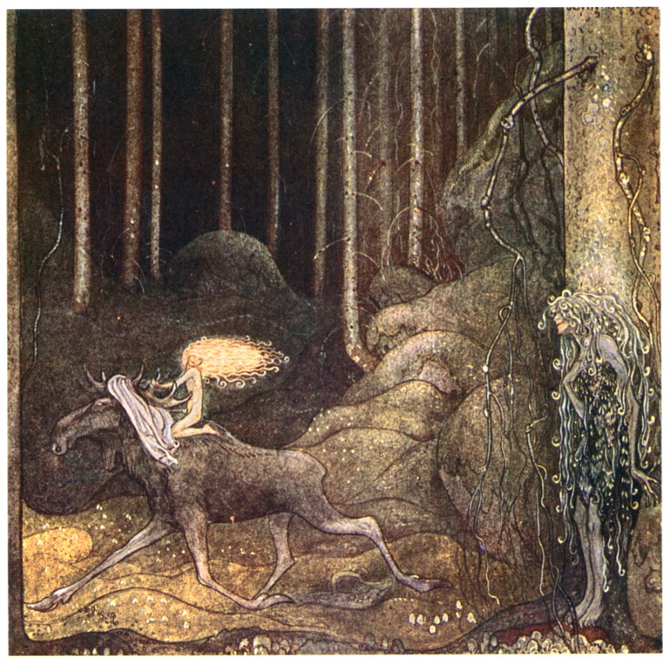 John Bauer – Leap the Elk and Little Princess Cottongrass 3 [from Swedish Folk Tales]