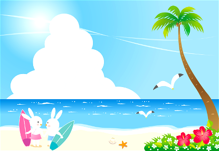 Beach rabbits surfing. Free illustration for personal and commercial use.