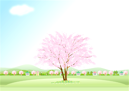Cherry blossom tree countryside. Free illustration for personal and commercial use.