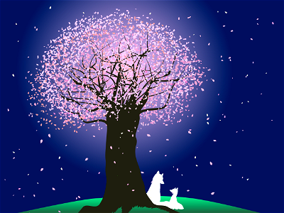 Cherry blossom tree night. Free illustration for personal and commercial use.