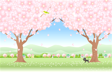 Cherry blossoms countryside. Free illustration for personal and commercial use.