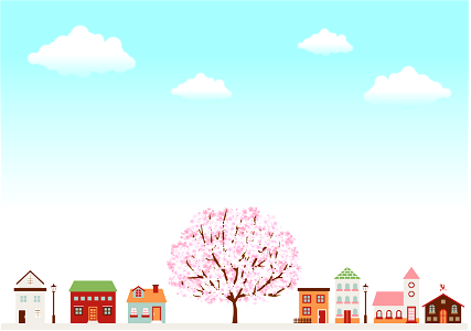 Cityscape cherry blossom tree. Free illustration for personal and commercial use.
