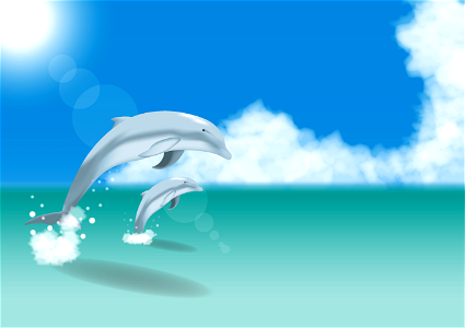 Dolphins summer sea. Free illustration for personal and commercial use.