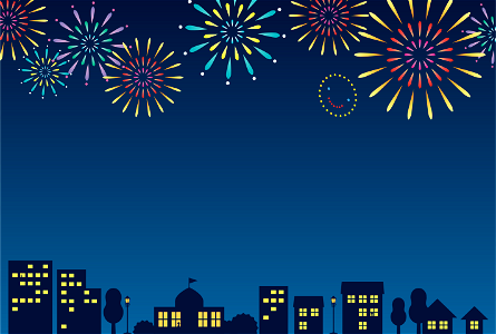 Fireworks cityscape. Free illustration for personal and commercial use.