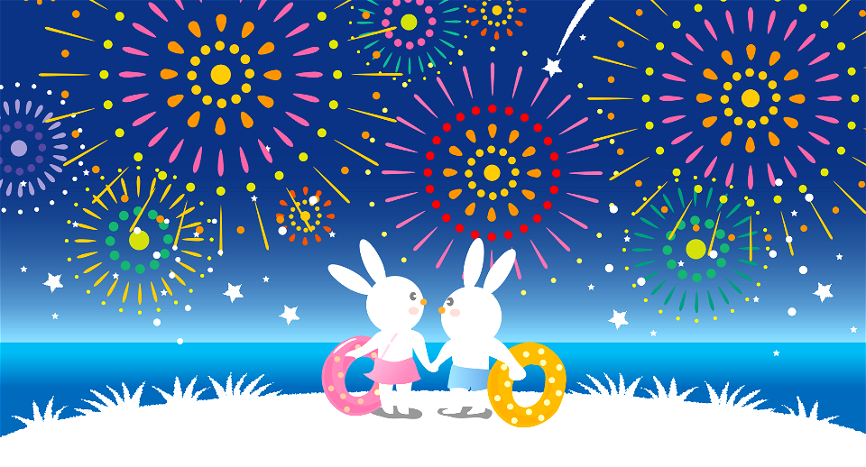 Fireworks rabbits couple. Free illustration for personal and commercial use.
