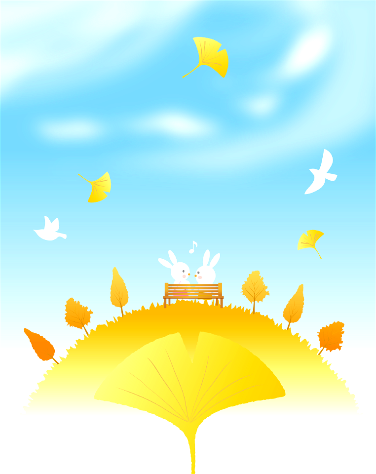 Ginkgo rabbits. Free illustration for personal and commercial use.