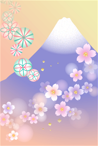 Mount fuji cherry blossoms. Free illustration for personal and commercial use.