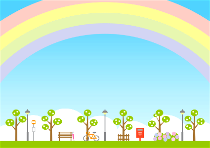 Rainbow city background. Free illustration for personal and commercial use.