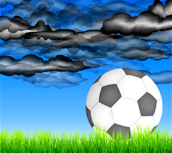 Soccer ball grass sky. Free illustration for personal and commercial use.