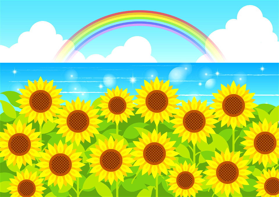 Sunflower rainbow sea. Free illustration for personal and commercial use.