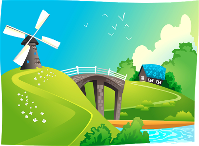 Windmill countryside. Free illustration for personal and commercial use.