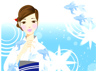 Yukata woman goldfish. Free illustration for personal and commercial use.