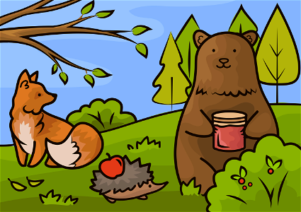 Autumn bear and fox. Free illustration for personal and commercial use.