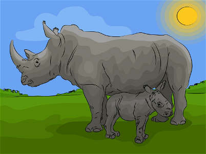 Rhino baby with mother. Free illustration for personal and commercial use.