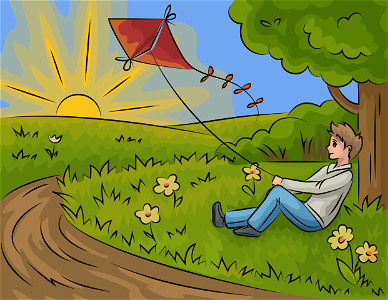 Boy with a kite. Free illustration for personal and commercial use.