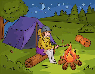 Camping in summer. Free illustration for personal and commercial use.