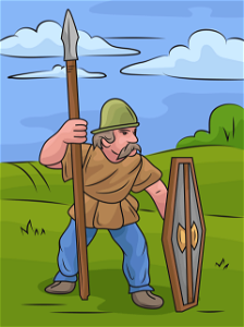 Celtic warrior with spear and shield. Free illustration for personal and commercial use.
