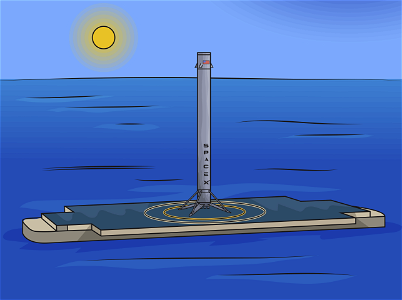 Falcon rocket on ocean landing platform. Free illustration for personal and commercial use.