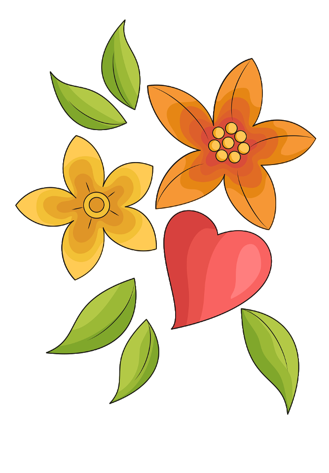 cartoon flowers and hearts