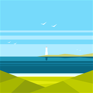 Lighthouse in distance. Free illustration for personal and commercial use.