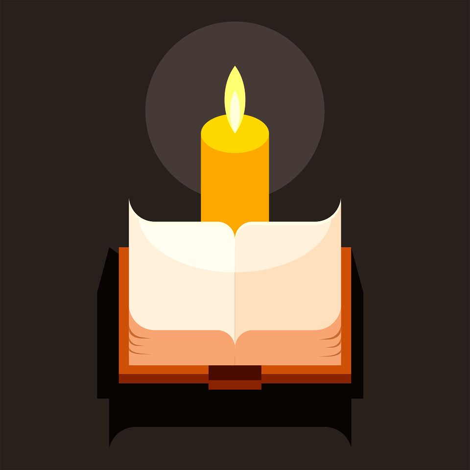 Book and candle. Free illustration for personal and commercial use.