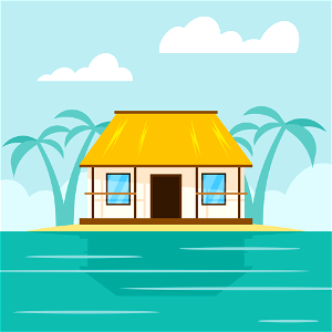 Bungalow at sea. Free illustration for personal and commercial use.