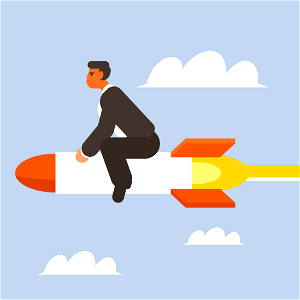 Businessman flying on rocket. Free illustration for personal and commercial use.