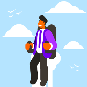 Businessman jet pack flying. Free illustration for personal and commercial use.