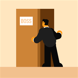 Businessman looking out open door. Free illustration for personal and commercial use.