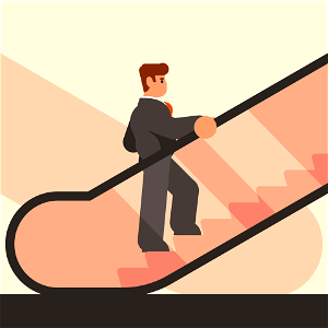 Businessmanman climbs escalator. Free illustration for personal and commercial use.
