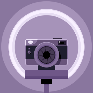 Camera with ring lamp. Free illustration for personal and commercial use.