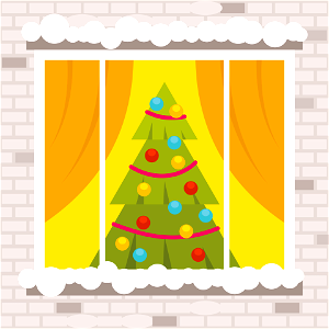 Christmas tree window. Free illustration for personal and commercial use.