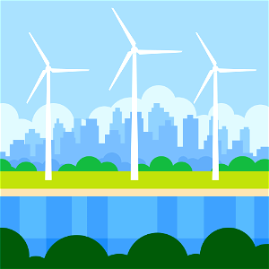 Clean energy city. Free illustration for personal and commercial use.
