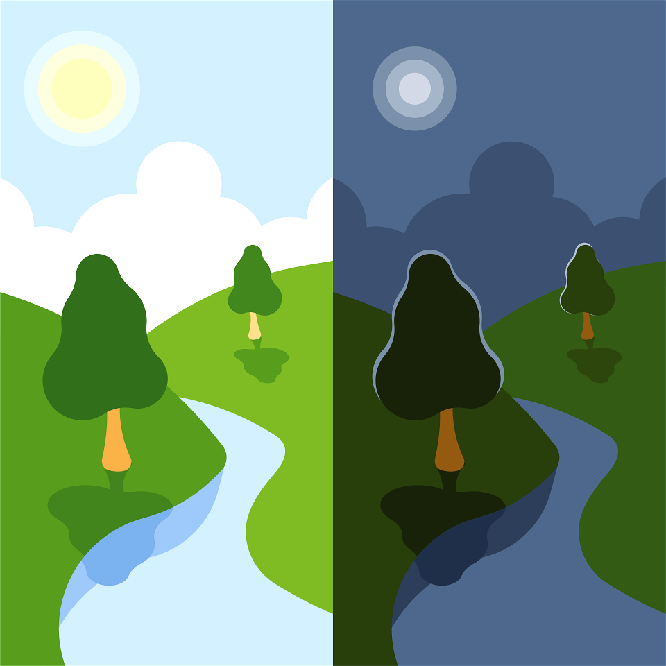 Day night landscape. Free illustration for personal and commercial use.