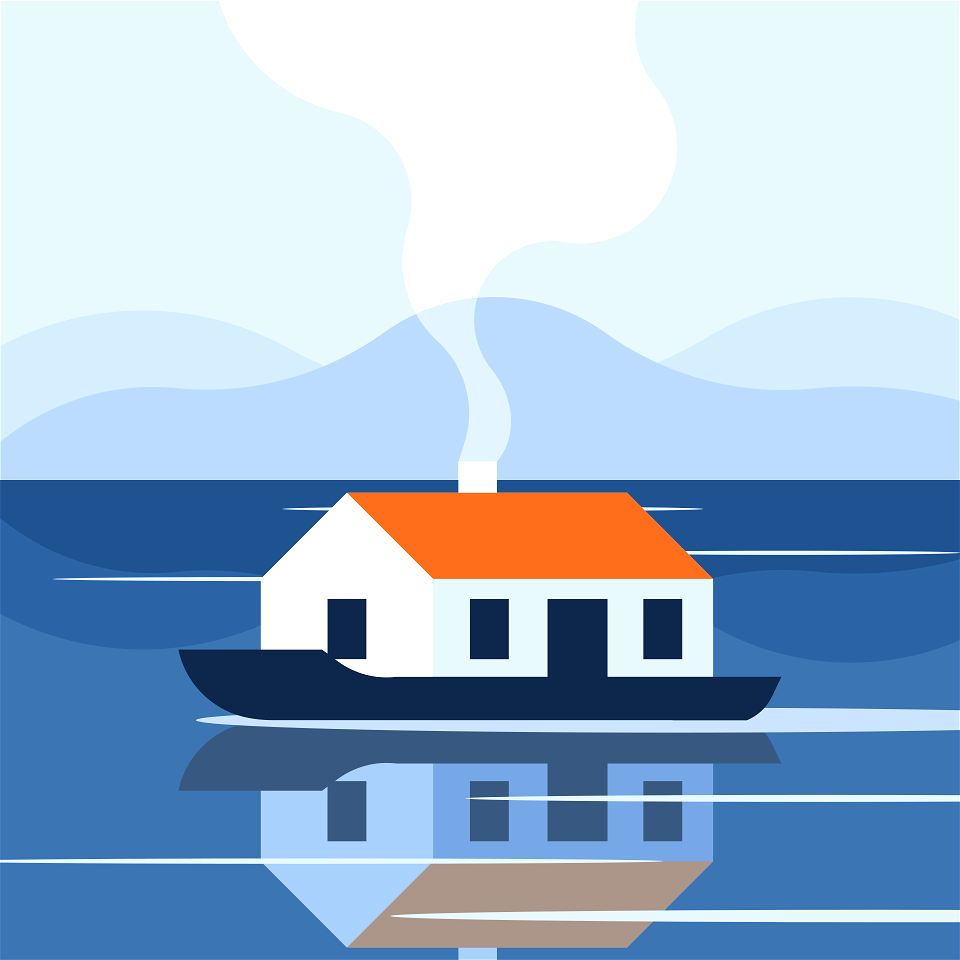Floating house. Free illustration for personal and commercial use.