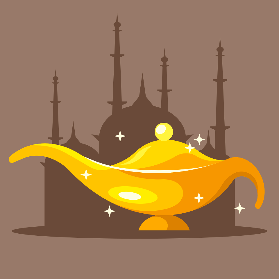 Golden lamp fairytale. Free illustration for personal and commercial use.