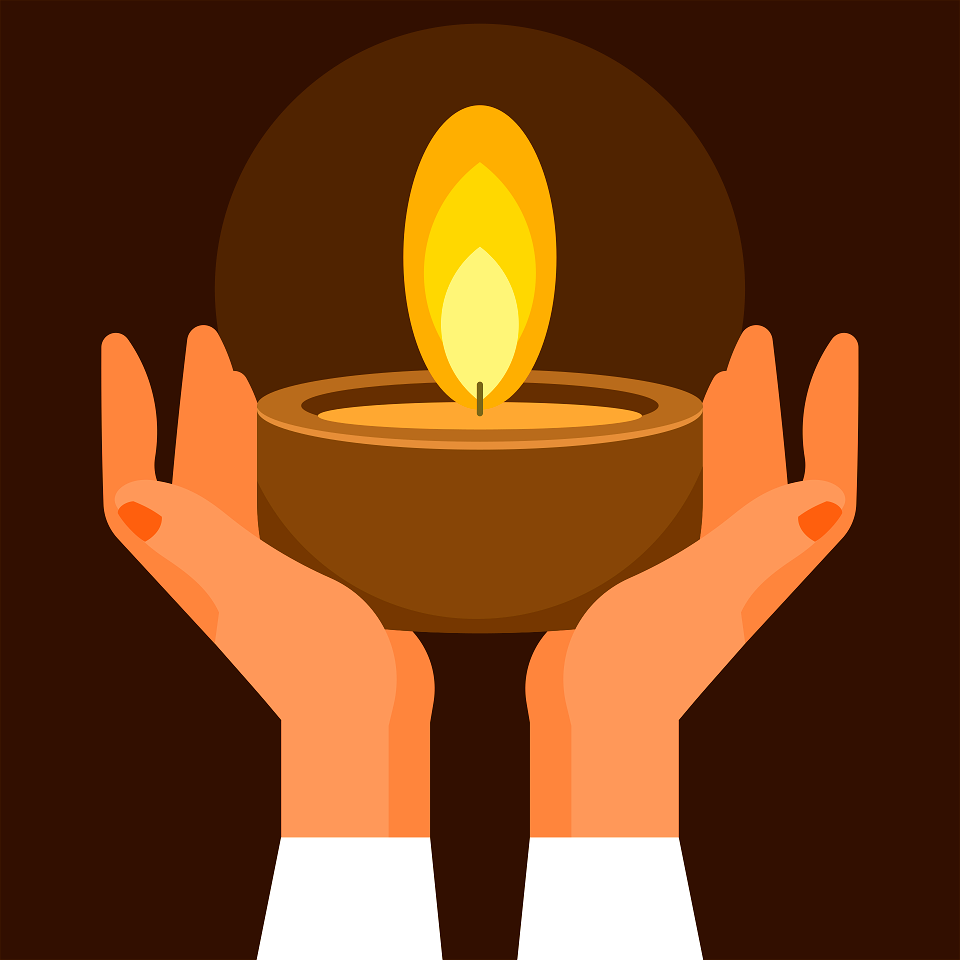 Hands lifting wooden candle. Free illustration for personal and commercial use.