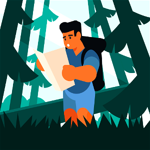 Man got lost in the woods. Free illustration for personal and commercial use.