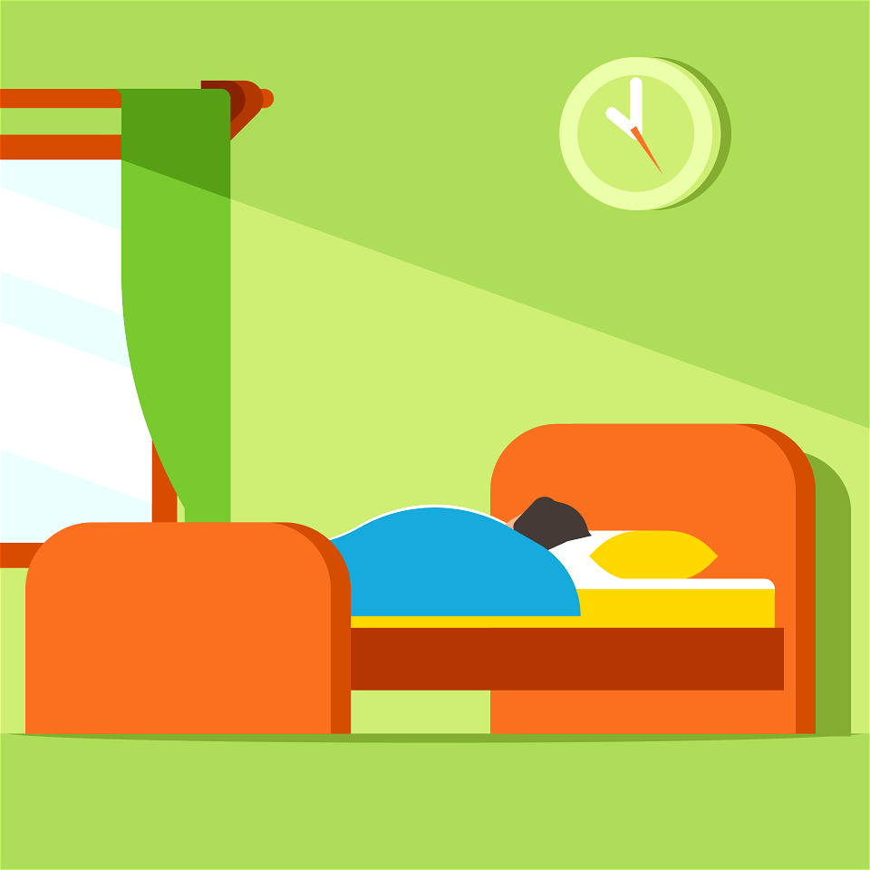 Man sleeping in his bed. Free illustration for personal and commercial use.