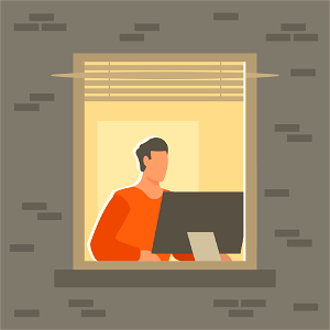 Man working late. Free illustration for personal and commercial use.