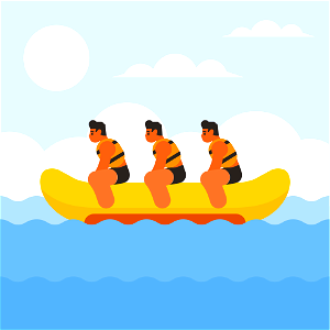 People ride banana boat. Free illustration for personal and commercial use.