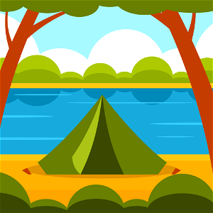 Tent by the river. Free illustration for personal and commercial use.