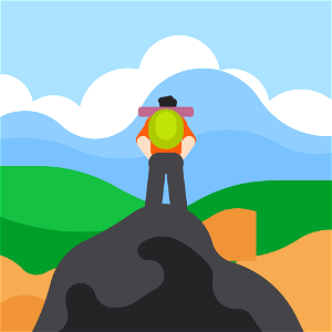 Traveler stands on mountain. Free illustration for personal and commercial use.