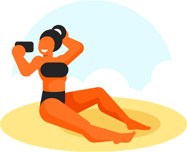 Woman on beach selfie. Free illustration for personal and commercial use.