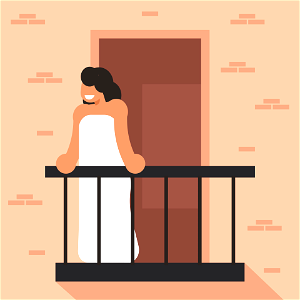 Woman standing on balcony. Free illustration for personal and commercial use.