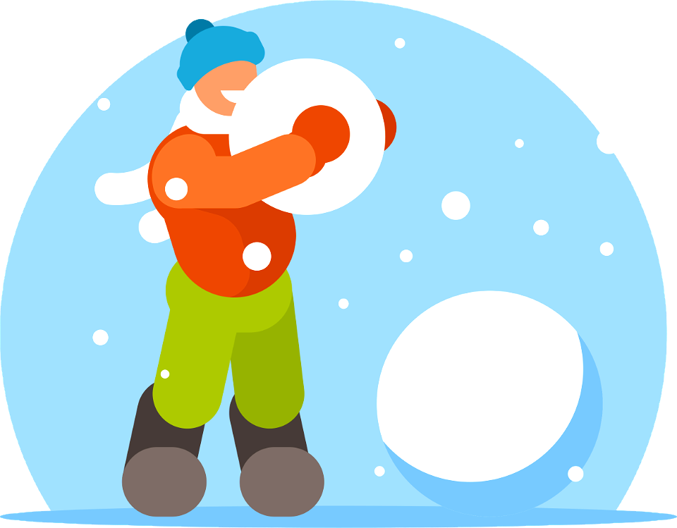Young man making snowman. Free illustration for personal and commercial use.