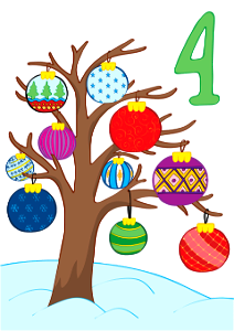 December 4 with Christmas Ornament on Tree. Free illustration for personal and commercial use.