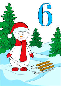 December 6 with Snowman and Sled. Free illustration for personal and commercial use.