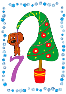 December 7 with a Puppy on Garland. Free illustration for personal and commercial use.